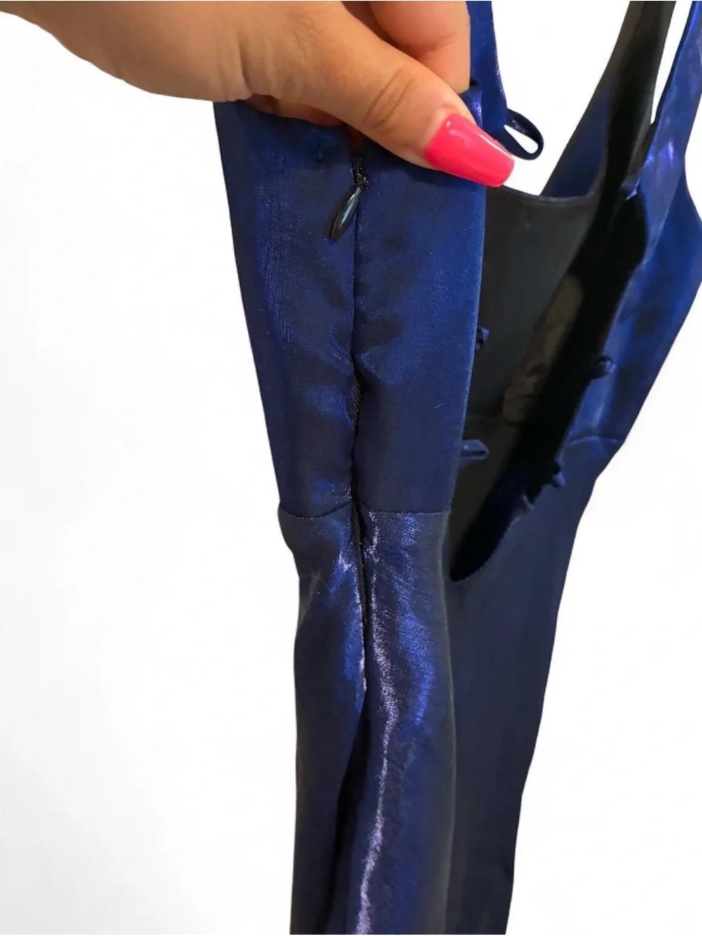 Night Way Collections Navy Blue Satin Prom Gown